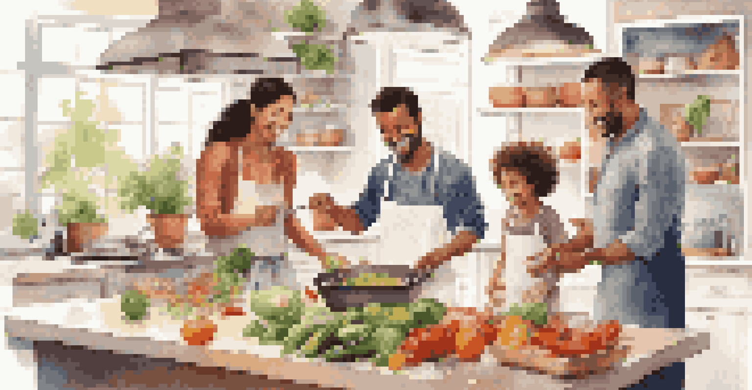 A happy family cooking healthy meals together in a bright kitchen filled with fresh ingredients.