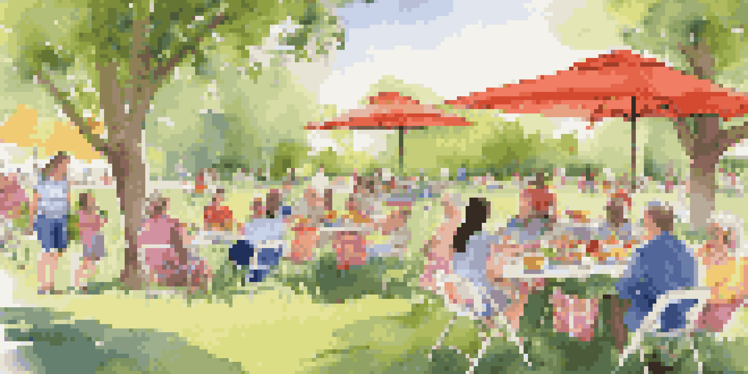 A lively community picnic in a park with families enjoying allergy-friendly foods and engaging in conversations.