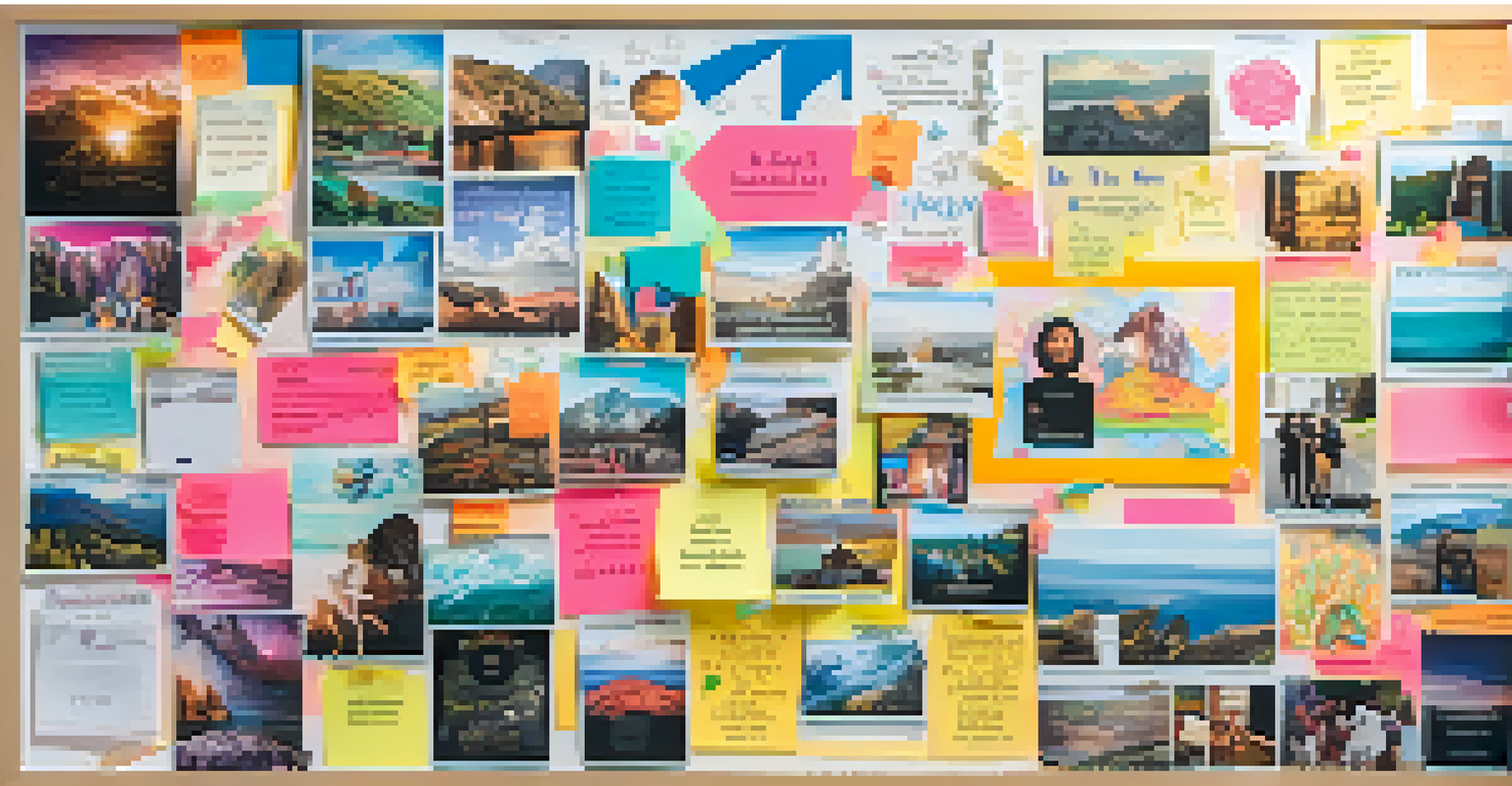 A colorful vision board with images and quotes that inspire motivation and success.