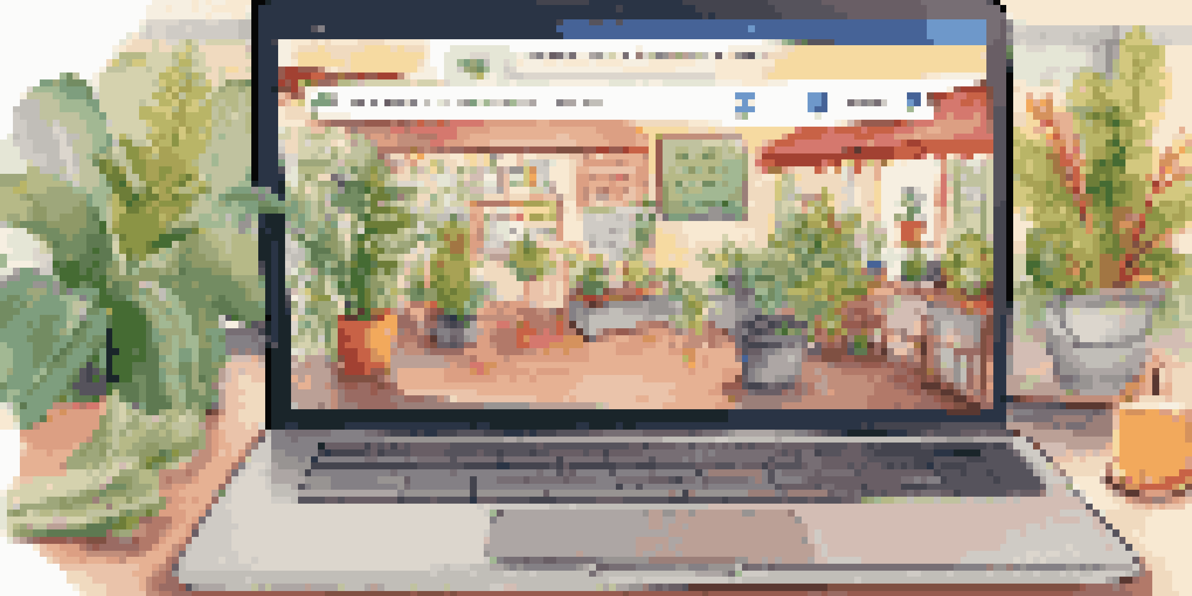 A laptop screen displaying a virtual health fair with colorful banners and interactive booths set in a cozy home environment.