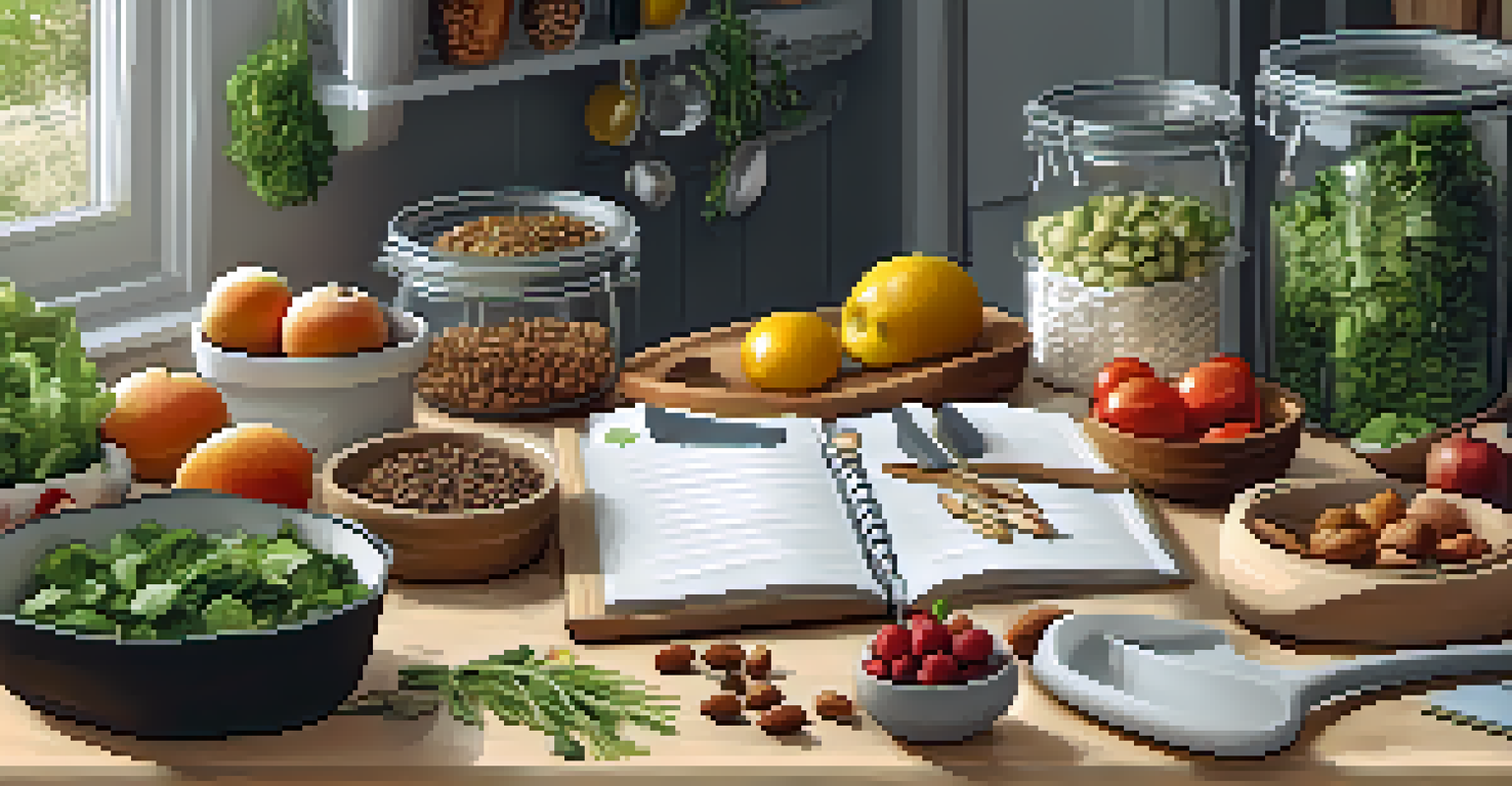 A meal prep area with fresh ingredients and utensils, promoting healthy cooking and planning.