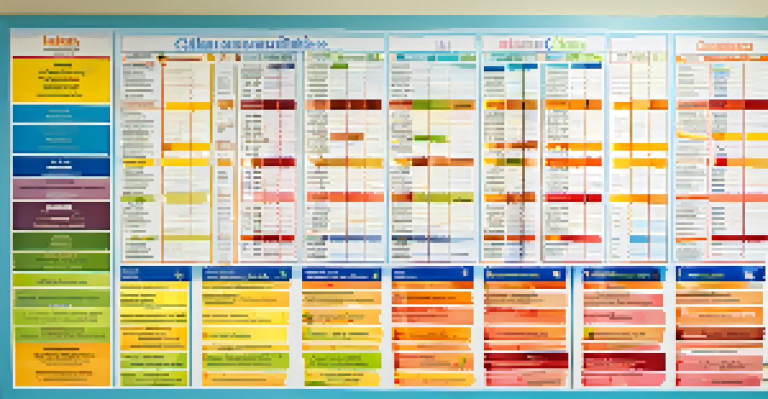 A colorful vaccination schedule chart displayed in a pediatrician's office, featuring illustrations of vaccines and recommended ages for children.
