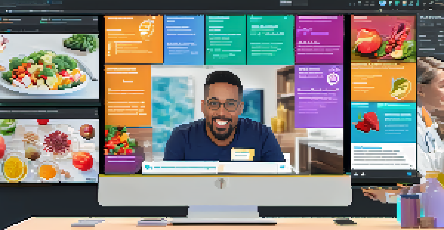 A healthcare provider leading an online workshop on nutrition and exercise, with engaging visuals and an enthusiastic virtual audience.