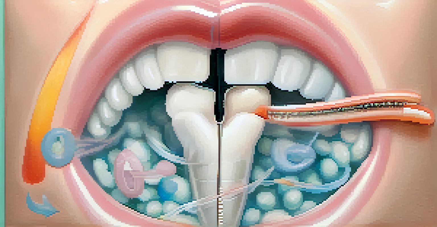 An illustration showing the link between oral health and respiratory health with a healthy mouth and lungs.
