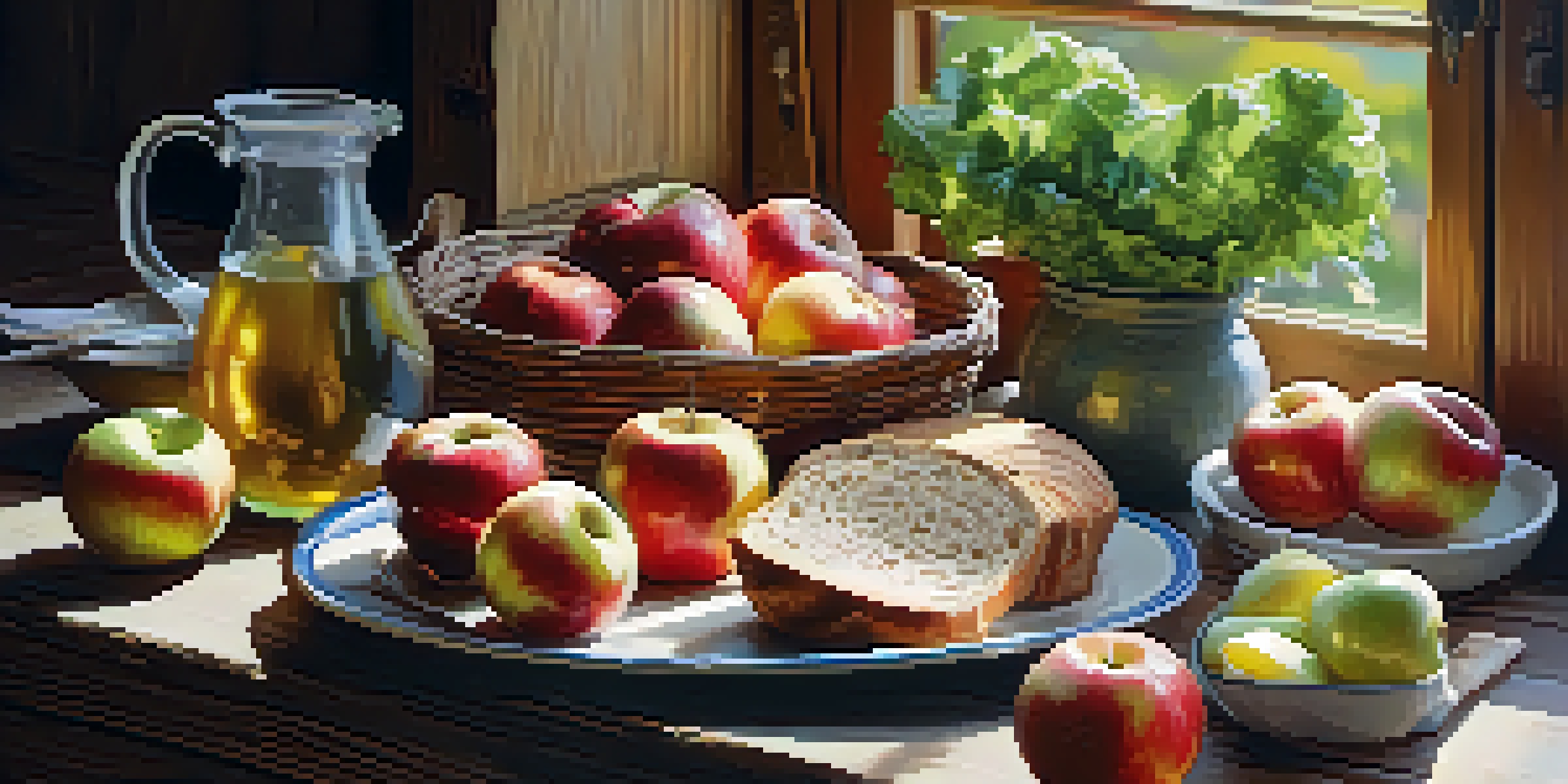 A colorful and healthy meal displayed on a wooden table, featuring fresh fruits and vegetables with natural light enhancing the textures.