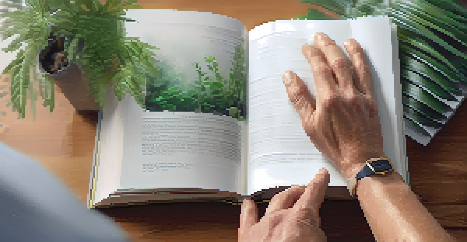 A close-up of a health coach demonstrating a breathing exercise to a client, with motivational books and a plant in the background.