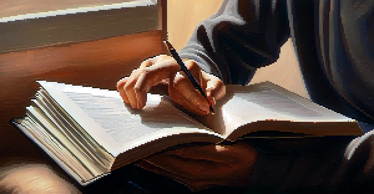 A person reading a book in a cozy nook, with a calm expression and warm light illuminating the pages.