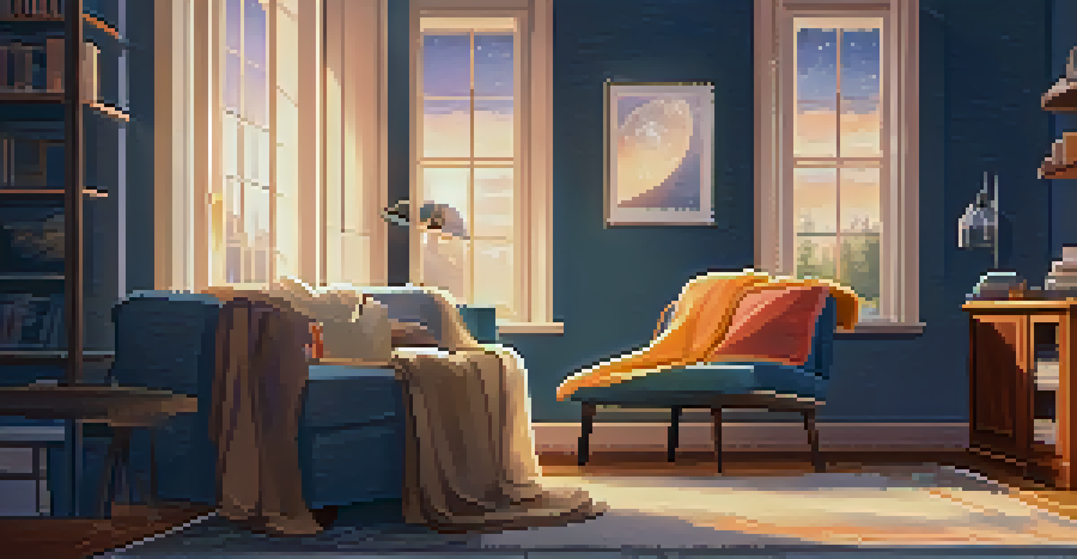 A cozy corner with an armchair, a throw blanket, and a journal, creating a calming space for nighttime relaxation.