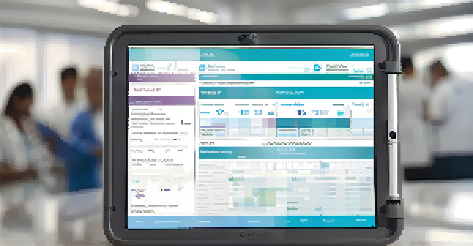 A tablet showing an Electronic Health Record interface with patient data and scheduling information.