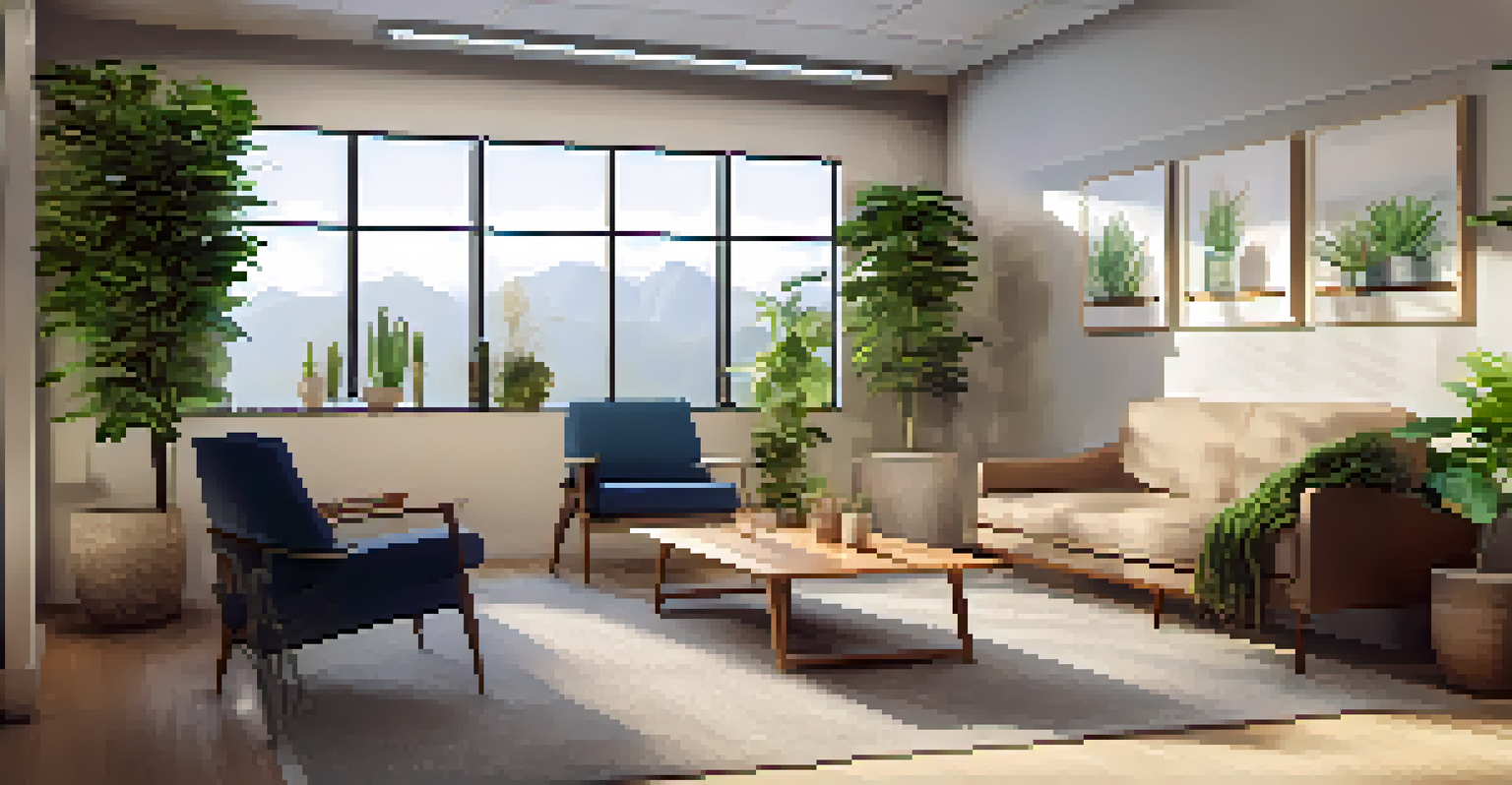 A peaceful wellness area in an office, where employees are participating in a mindfulness session, surrounded by calming decor.