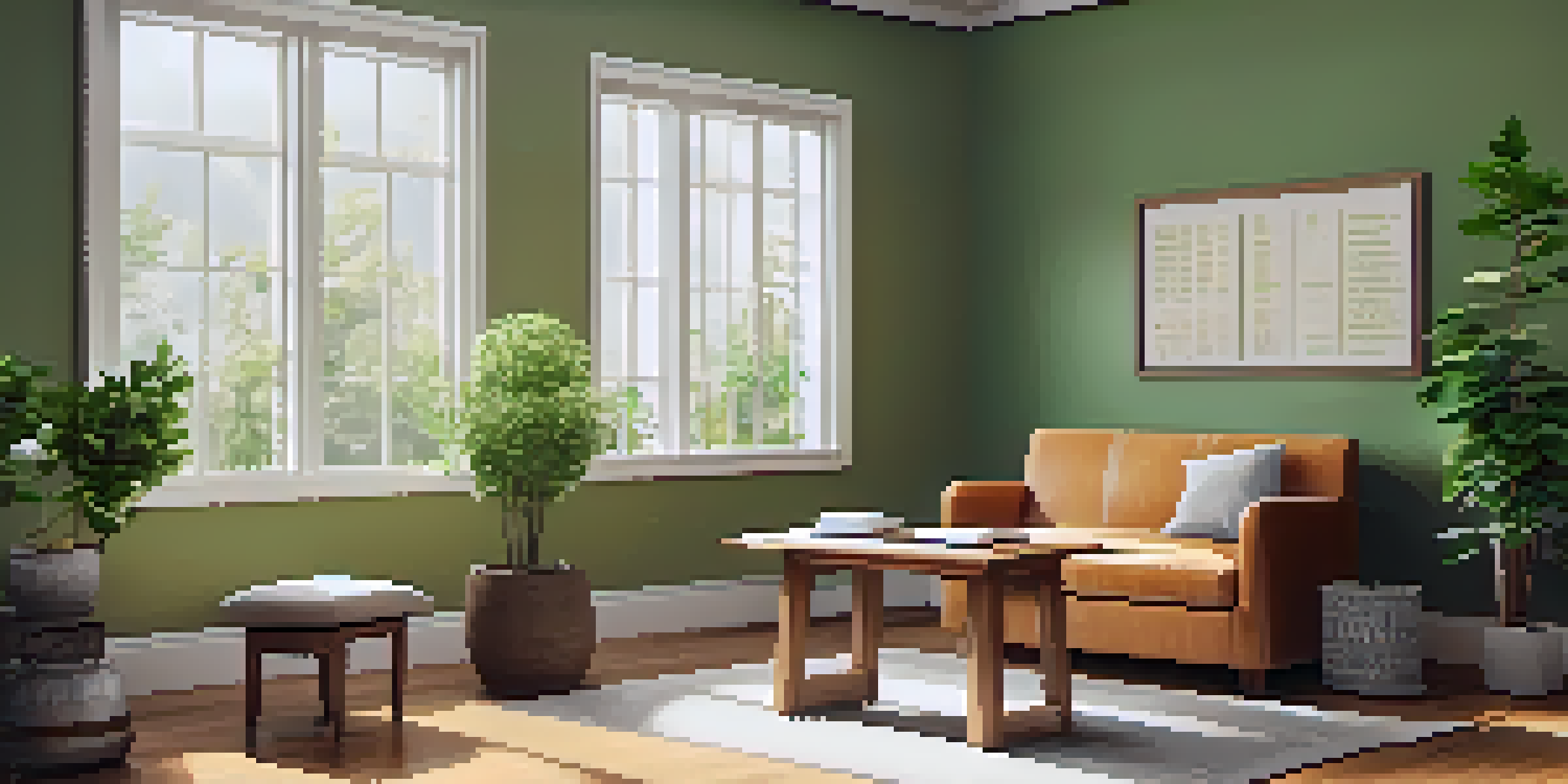 A cozy genetic counseling consultation room with natural light, wooden furniture, and greenery, designed for comfort.