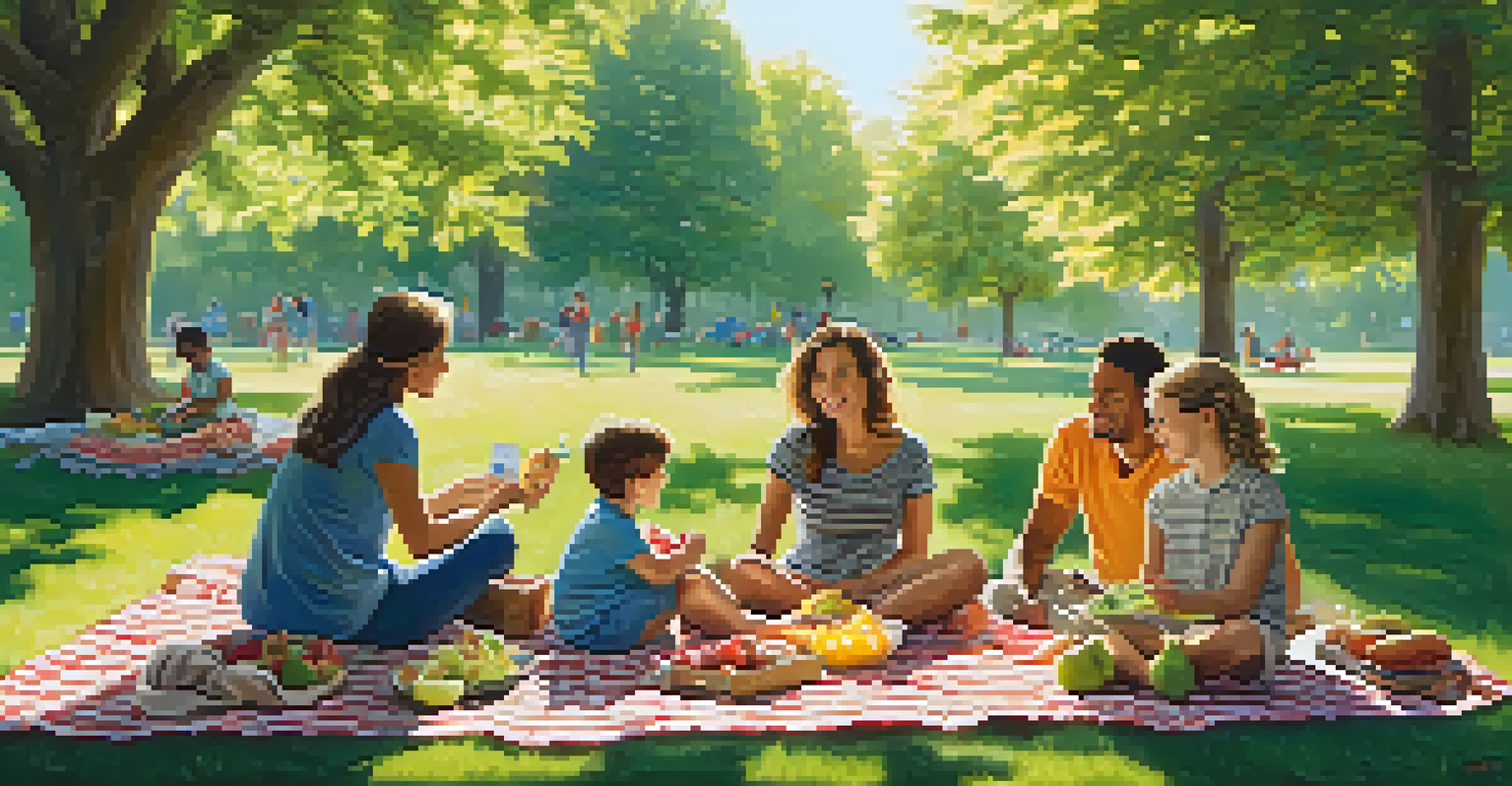 A family having a picnic in a park with healthy food options, while discussing preventive care and healthy living under the sunlight.