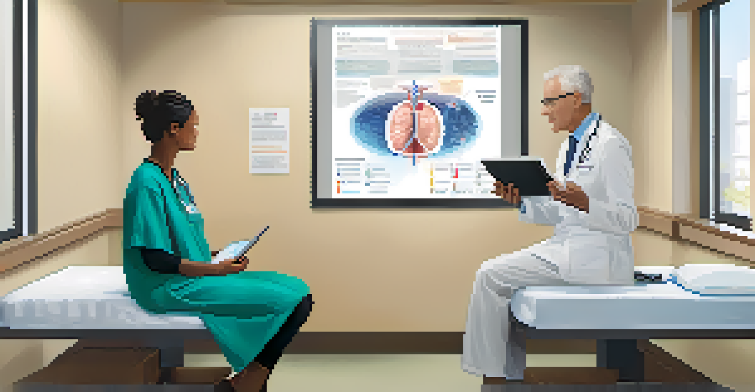 A healthcare provider discussing breast health with a patient in a consultation room.