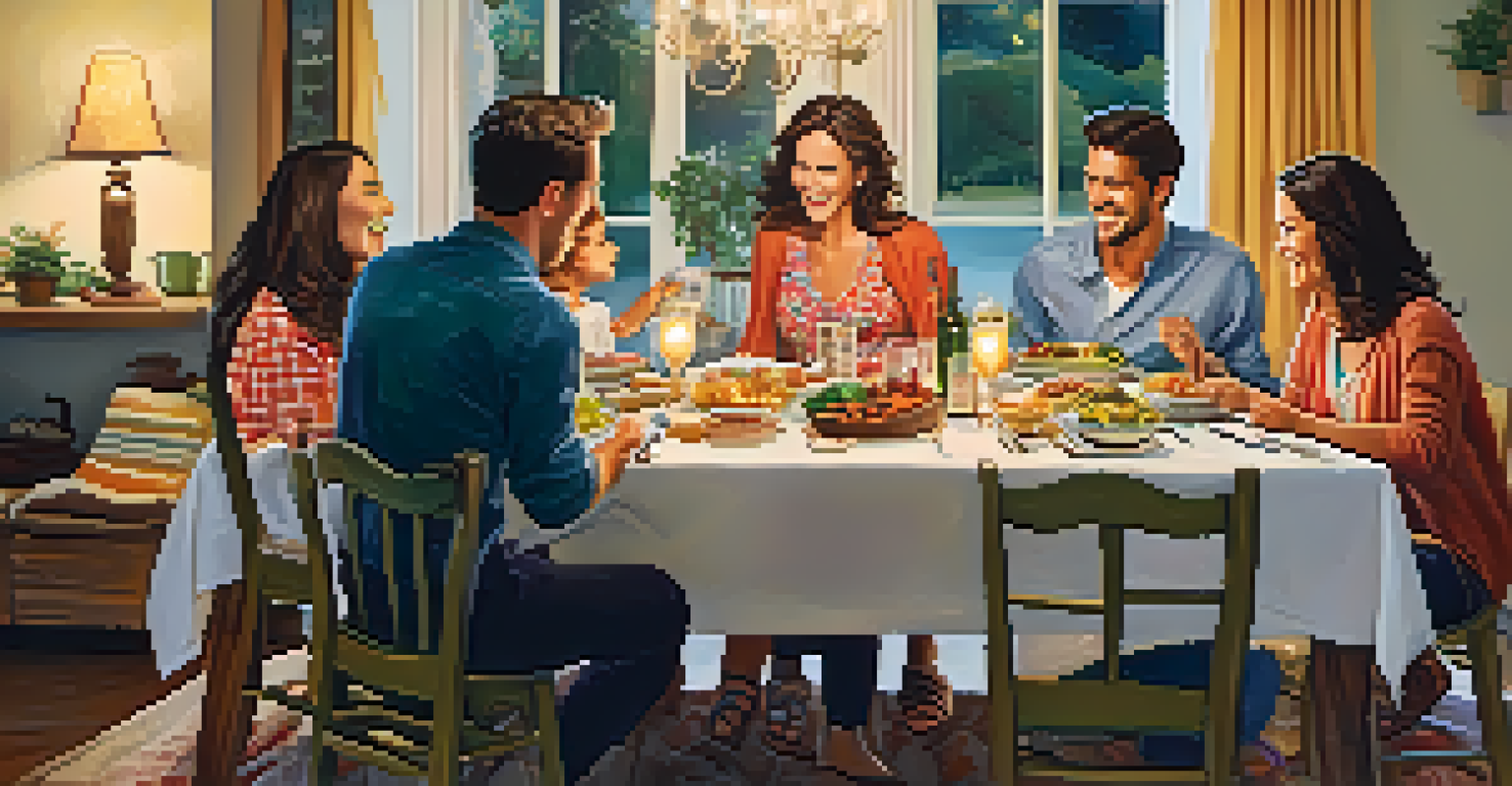 A family enjoying a meal together at a dining table, filled with laughter and warmth.