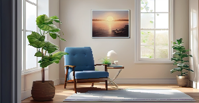 A calming therapy room with soft lighting, a cozy chair, a stress ball on a table, and a plant.