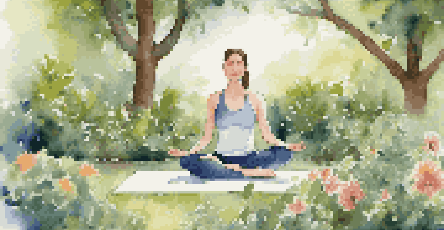 A person meditating in a beautiful garden filled with flowers and greenery.