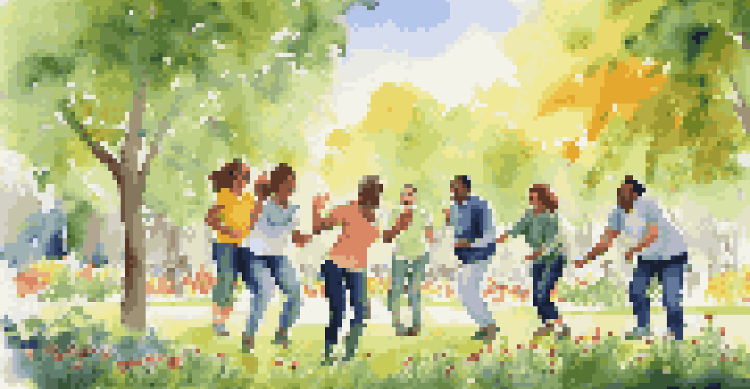 A diverse group of colleagues enjoying a team-building activity in a sunny park, surrounded by nature.