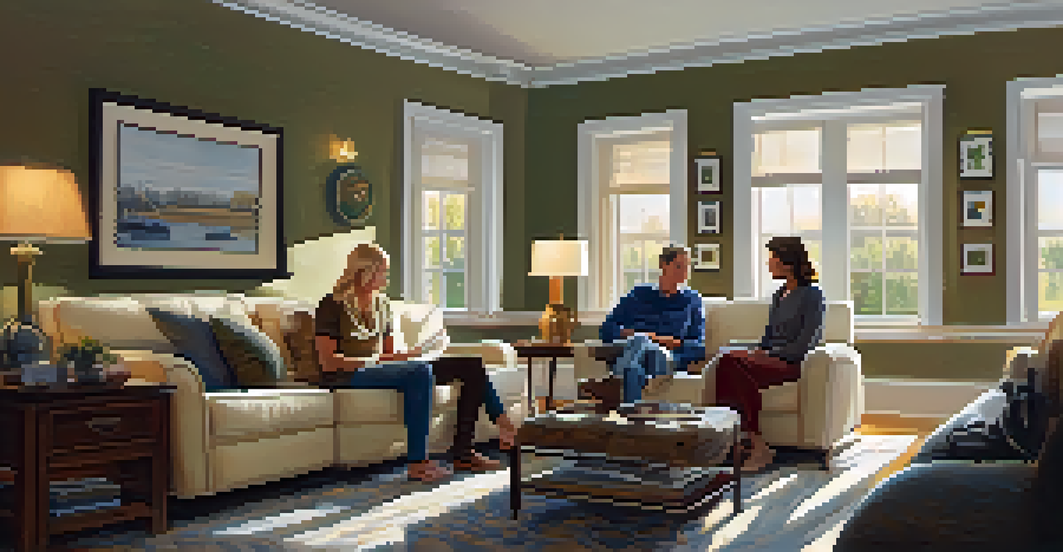 A family discussing health concerns in a cozy living room, with a notepad on the coffee table and warm natural light.