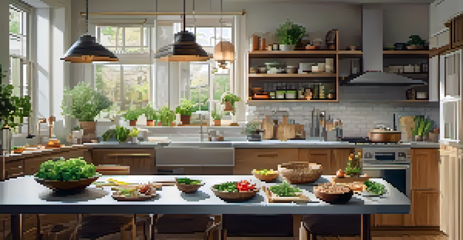 A person preparing healthy meals in a modern kitchen, surrounded by fresh ingredients for nutrition.