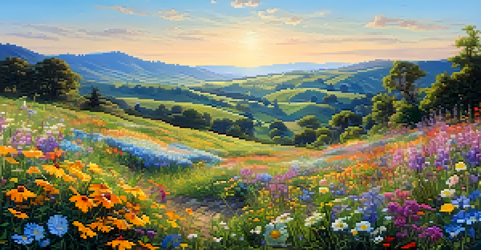 A vibrant meadow filled with blooming wildflowers against a clear blue sky.