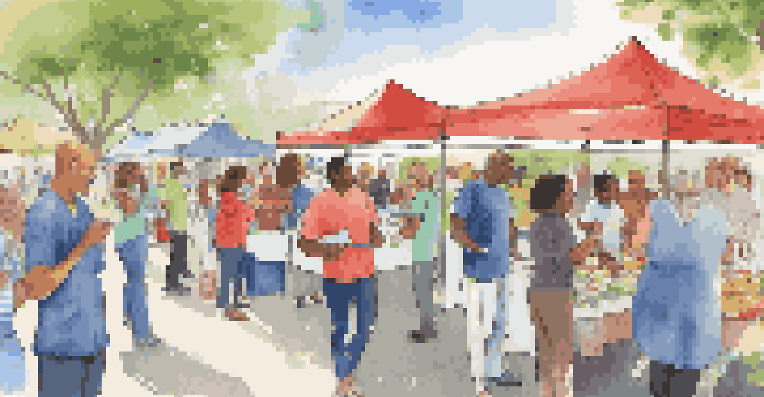 A vibrant community health fair with diverse participants engaging with healthcare providers and enjoying activities.
