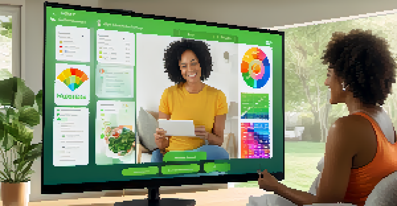 A virtual health coach in a park on a video call with a client in a bright living room, both looking engaged and motivated.