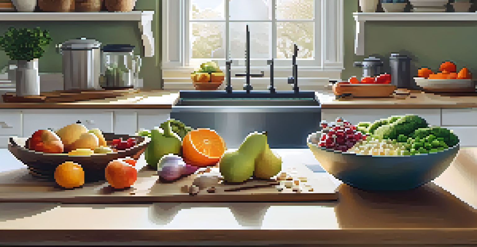 A kitchen with fresh ingredients on a counter, a cookbook open, and morning light streaming in.