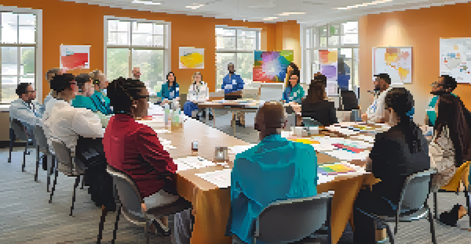 Healthcare providers participating in a training session on LGBTQ+ health issues, fostering a collaborative environment.