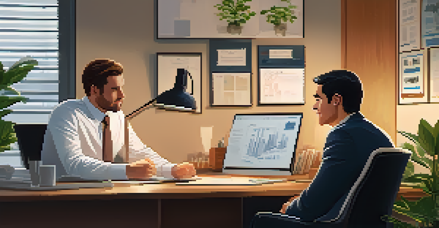 A manager and employee engaged in a supportive one-on-one discussion in a cozy office setting.