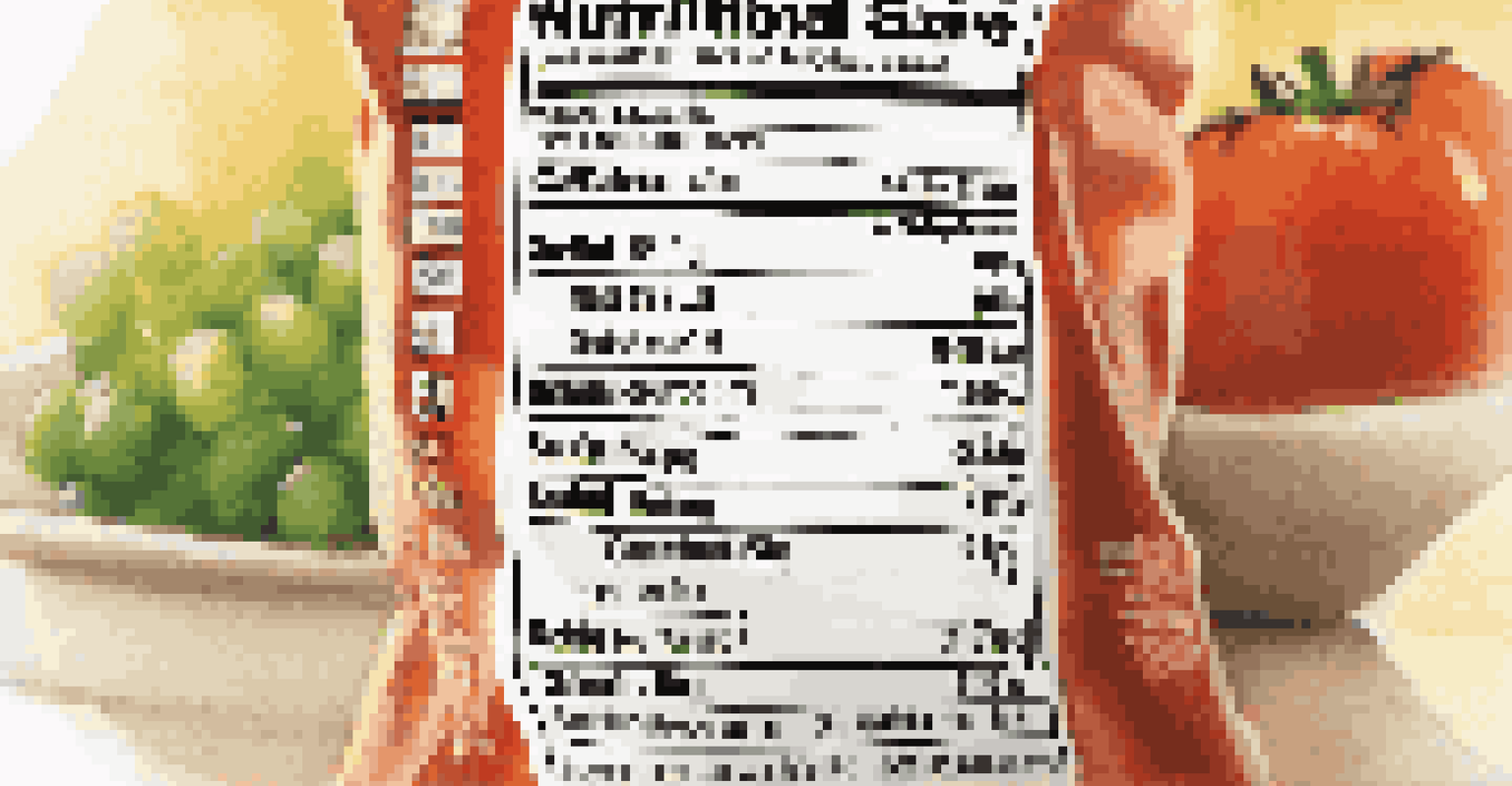 A close-up view of a food label on a snack package showing nutritional information like serving size and calories, with a blurred background.