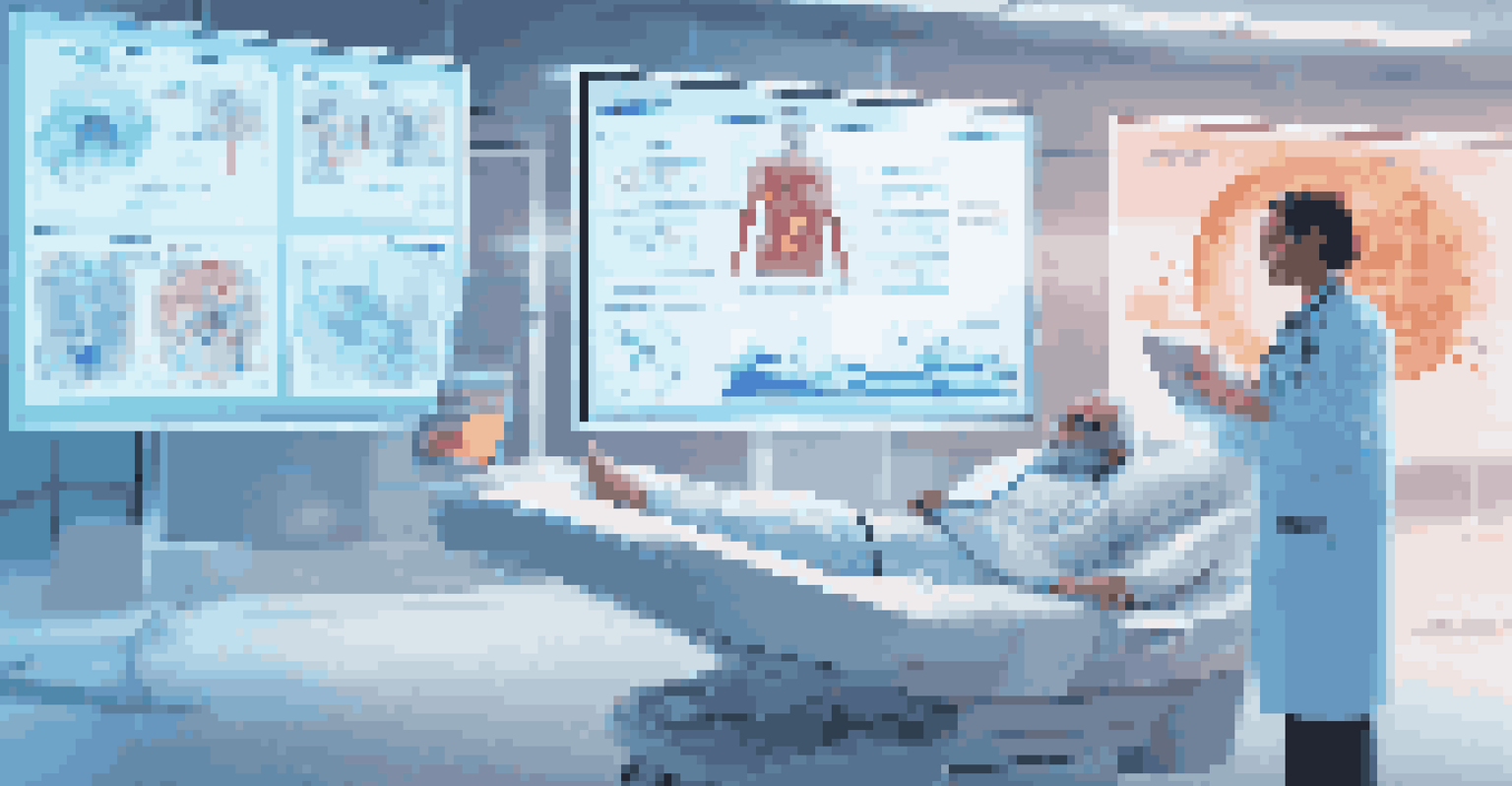 A doctor engaging with an AI interface in a modern healthcare environment, showcasing a personalized recovery plan.