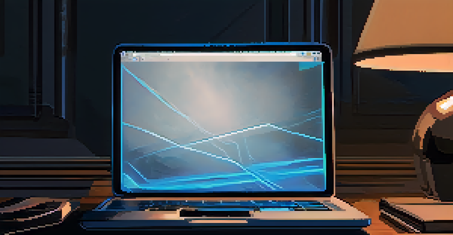 A laptop glowing in a dark room, highlighting the contrast between screen light and ambient light.