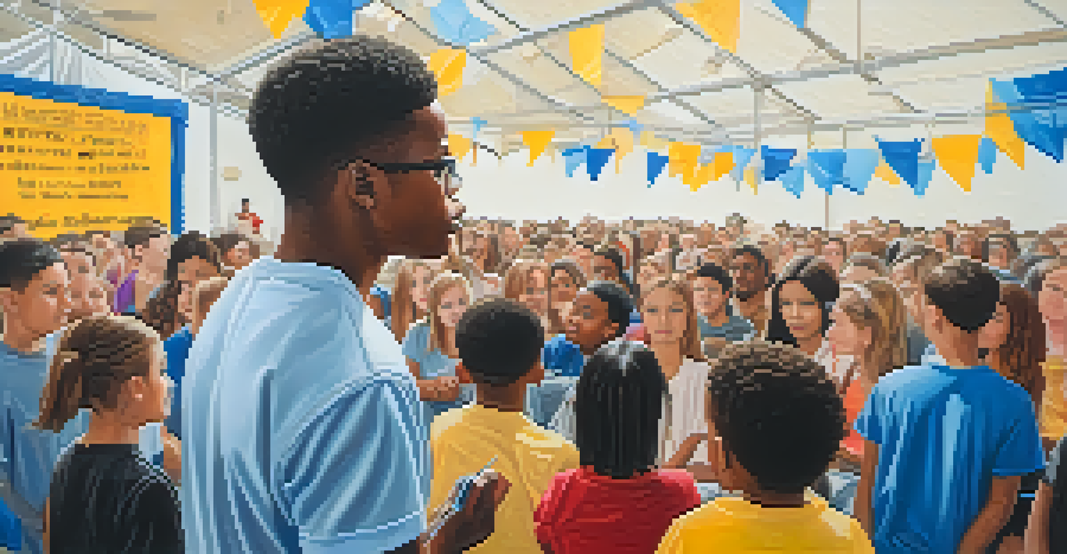 A role model speaking at a youth mental health event, inspiring young people about mental well-being.
