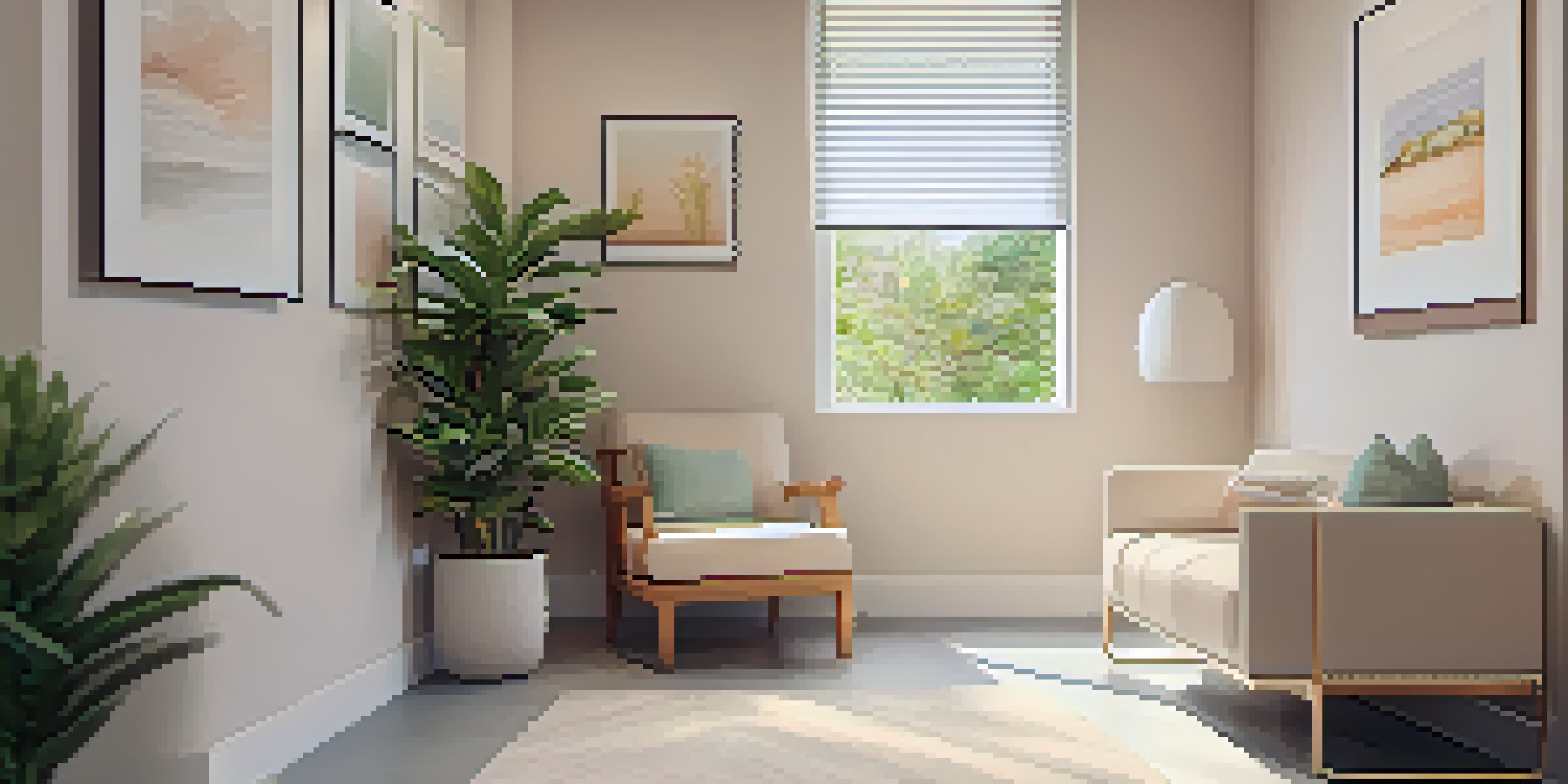 A calming consultation room in a fertility clinic, with soft lighting, a comfortable chair, and a plant in the corner.