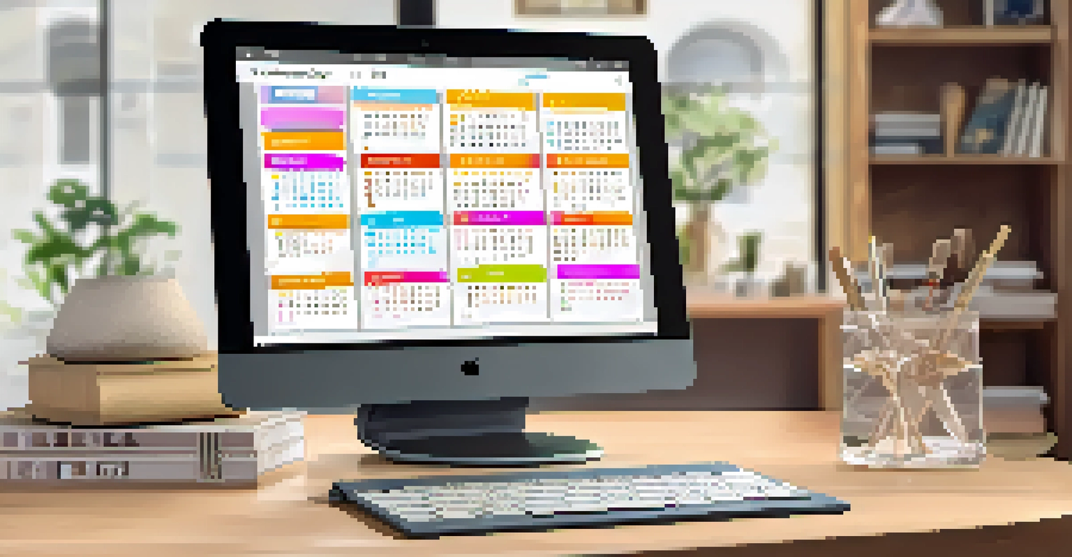 A digital planner on a tablet with colorful lists and calendars, set in a cozy workspace with a chair and bookshelf.