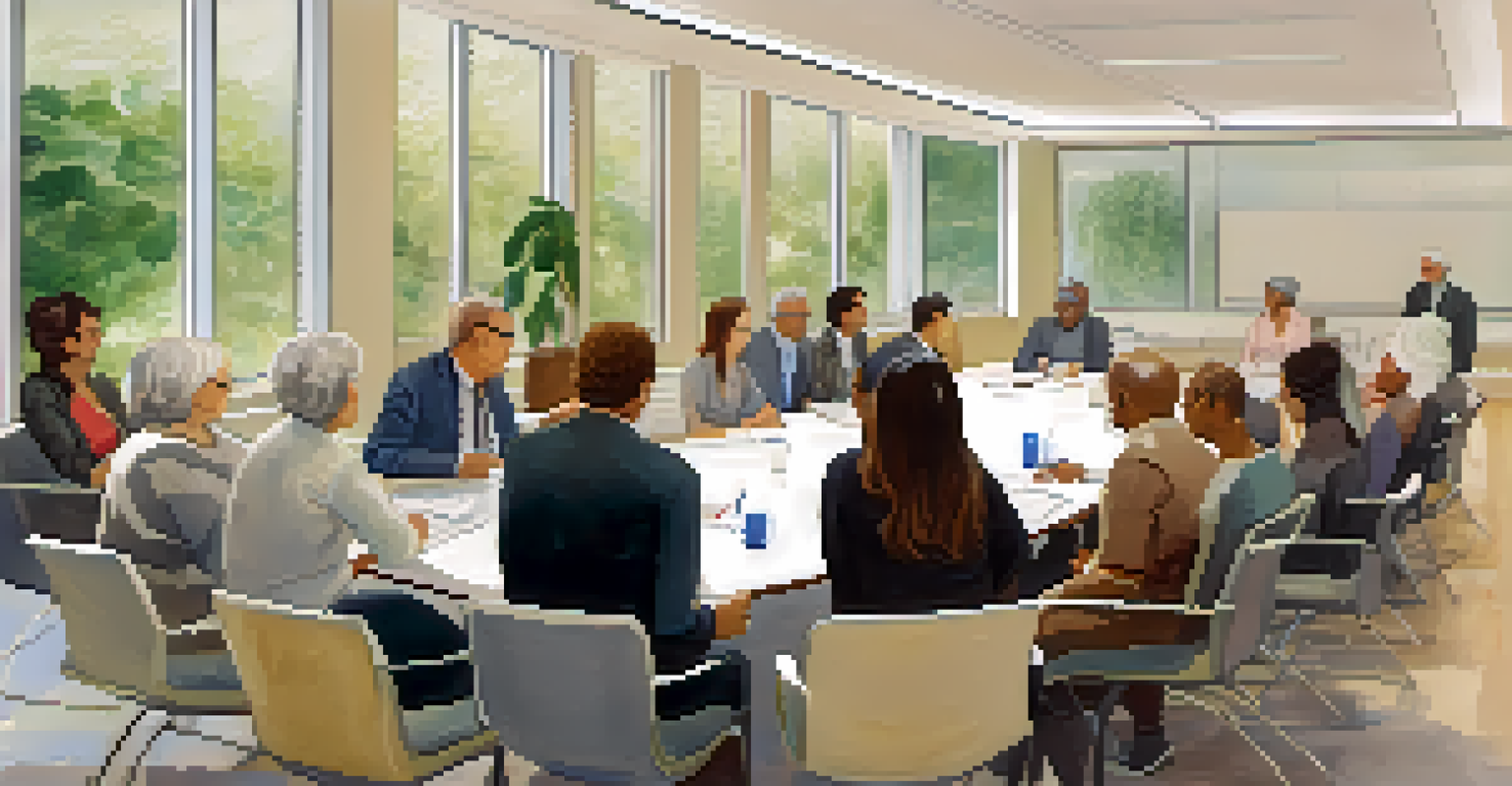 A focus group meeting with diverse stakeholders discussing health initiatives in a bright, inviting room.