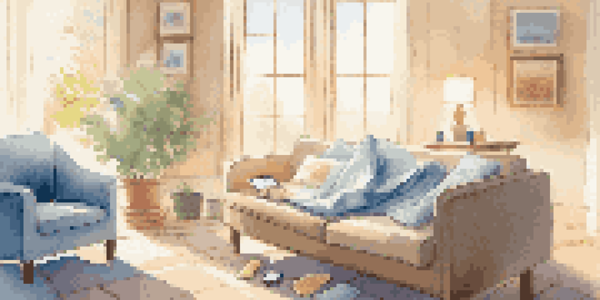 A patient resting in a cozy living room, using a smartwatch and smartphone for health monitoring, with sunlight streaming in.
