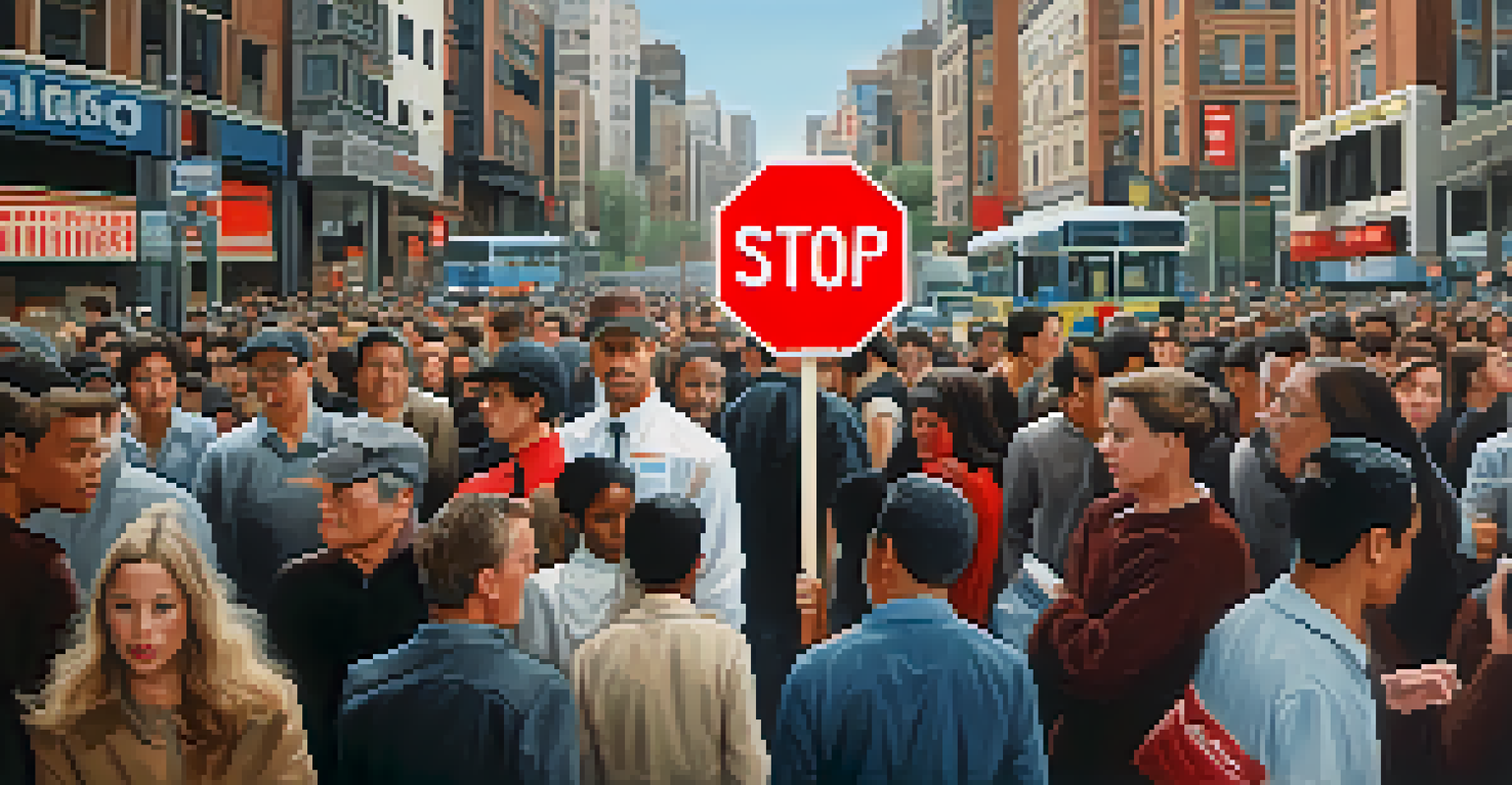 A confident person holding a stop sign in a busy city, symbolizing the power of saying no.