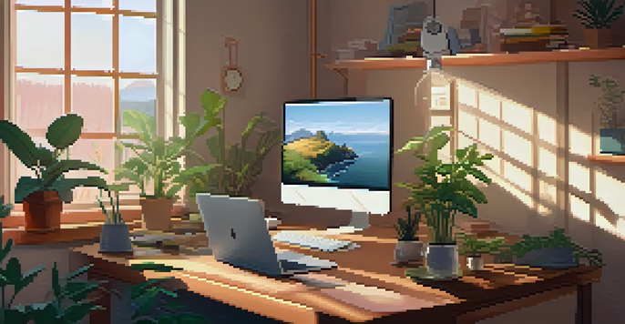 A person sitting at a desk, engaged in an online mental health consultation, looking relieved and connected, with warm lighting and plants in the background.