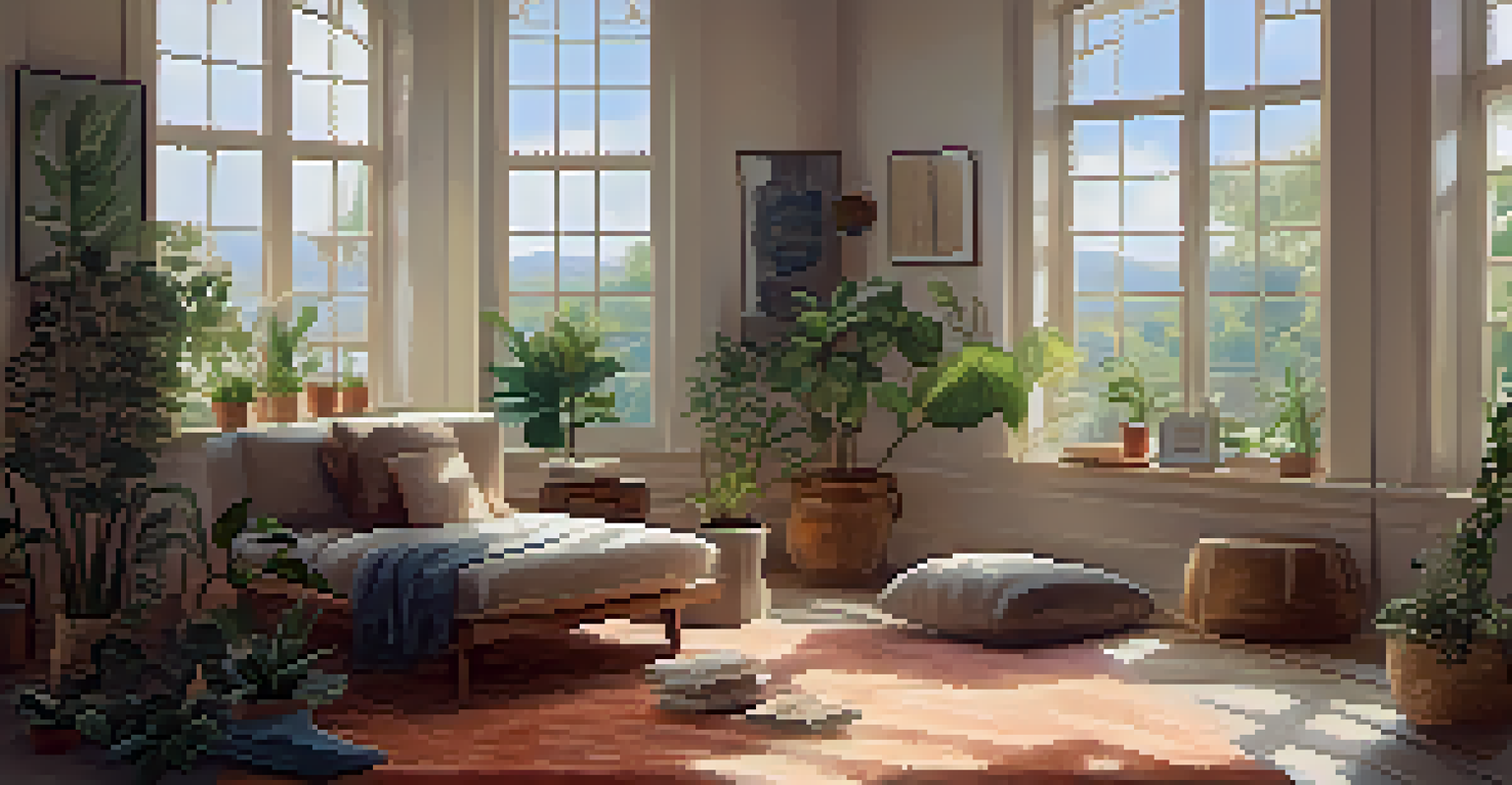 A person practicing mindfulness in a cozy room filled with plants and soft natural light.