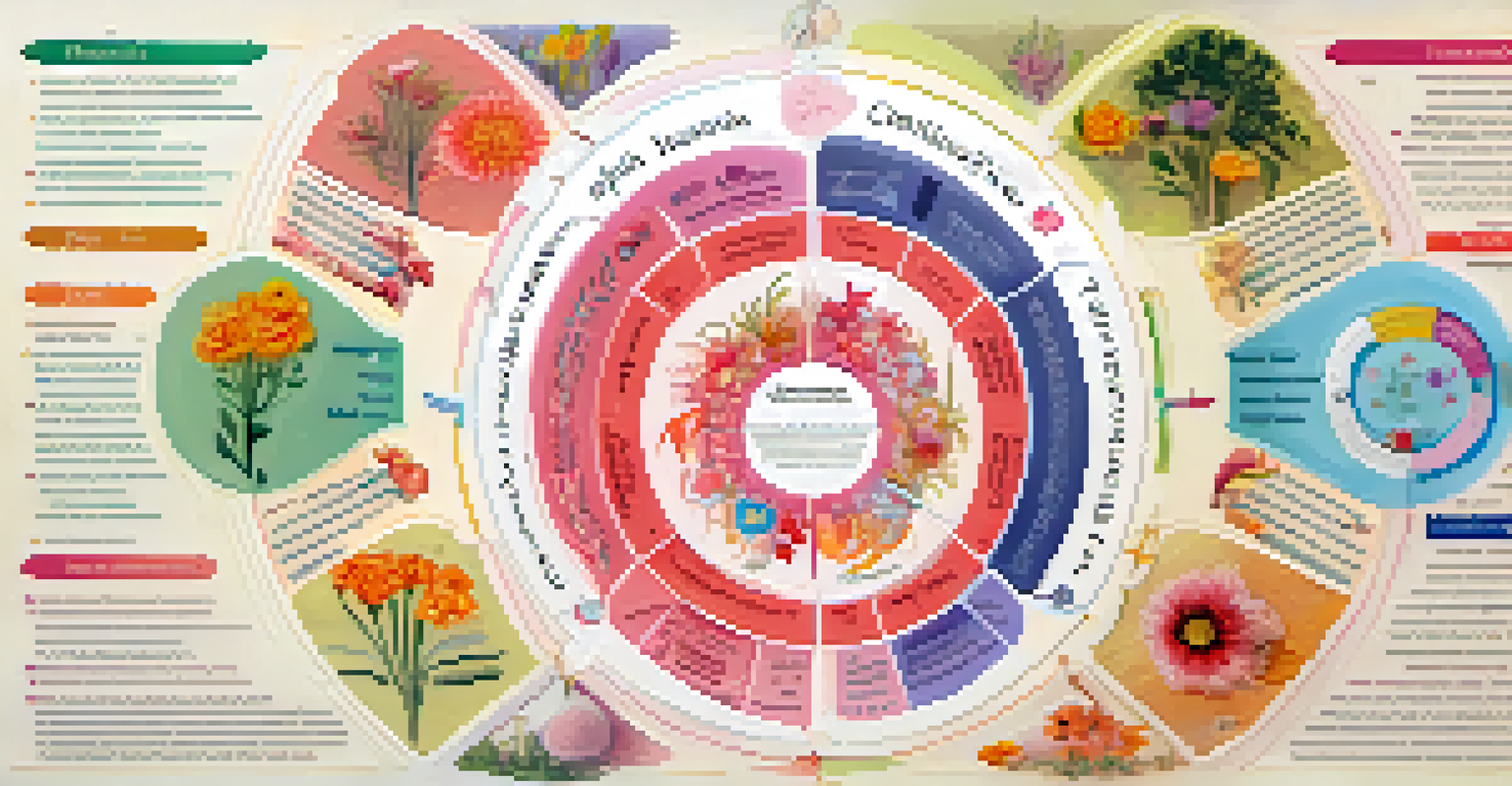A colorful infographic illustrating the menstrual cycle with labeled sections, flowers, and fertility symbols on a pastel background.