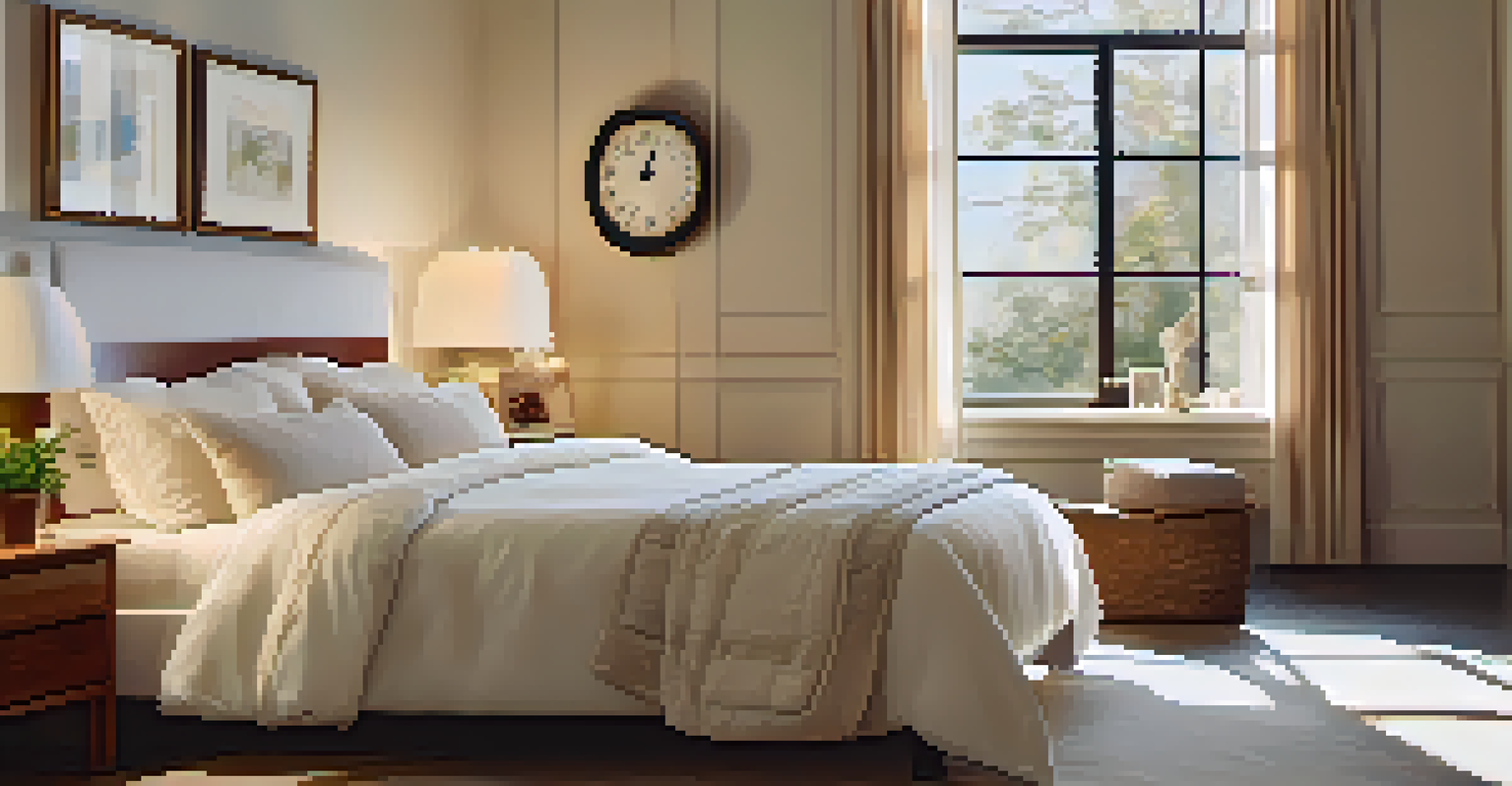 A cozy bedroom with a neatly made bed and warm morning light, highlighting the importance of restful sleep.