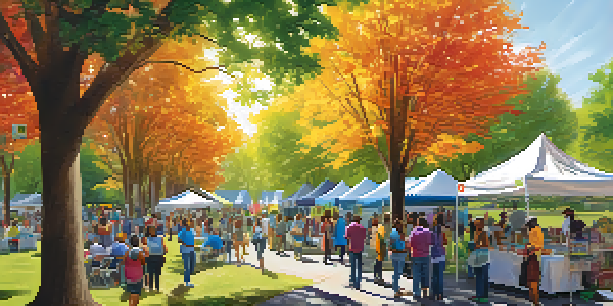 A community health fair in a park with diverse attendees interacting with healthcare booths and enjoying healthy food.