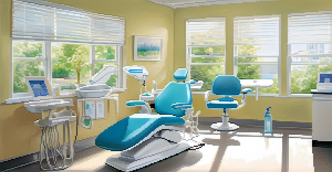A bright and welcoming dental clinic with a comfortable chair and dental tools arranged neatly.