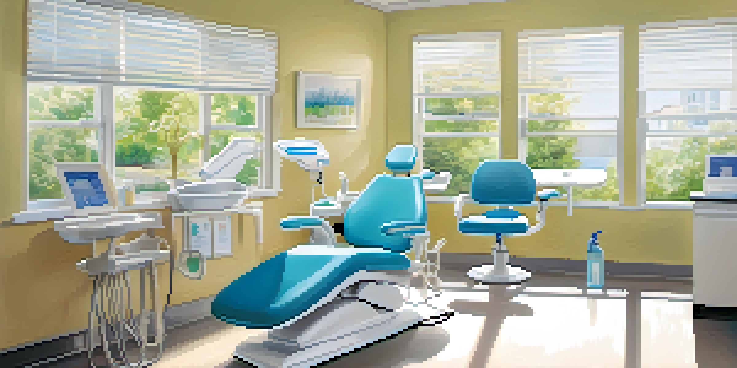 A bright and welcoming dental clinic with a comfortable chair and dental tools arranged neatly.
