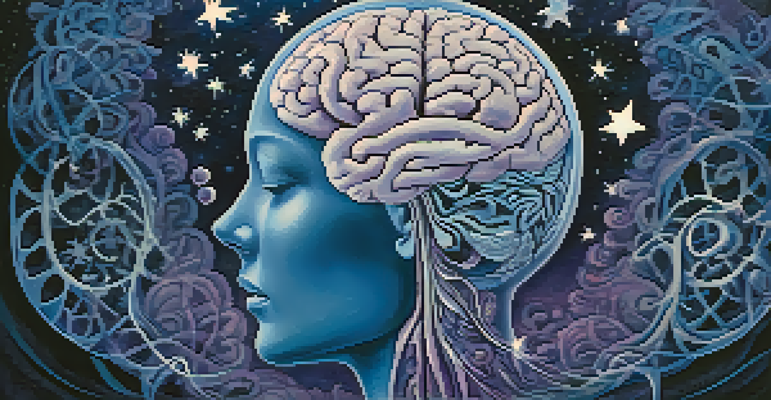 An illustration of the human brain highlighting the pineal gland, with swirling patterns and a nighttime background.