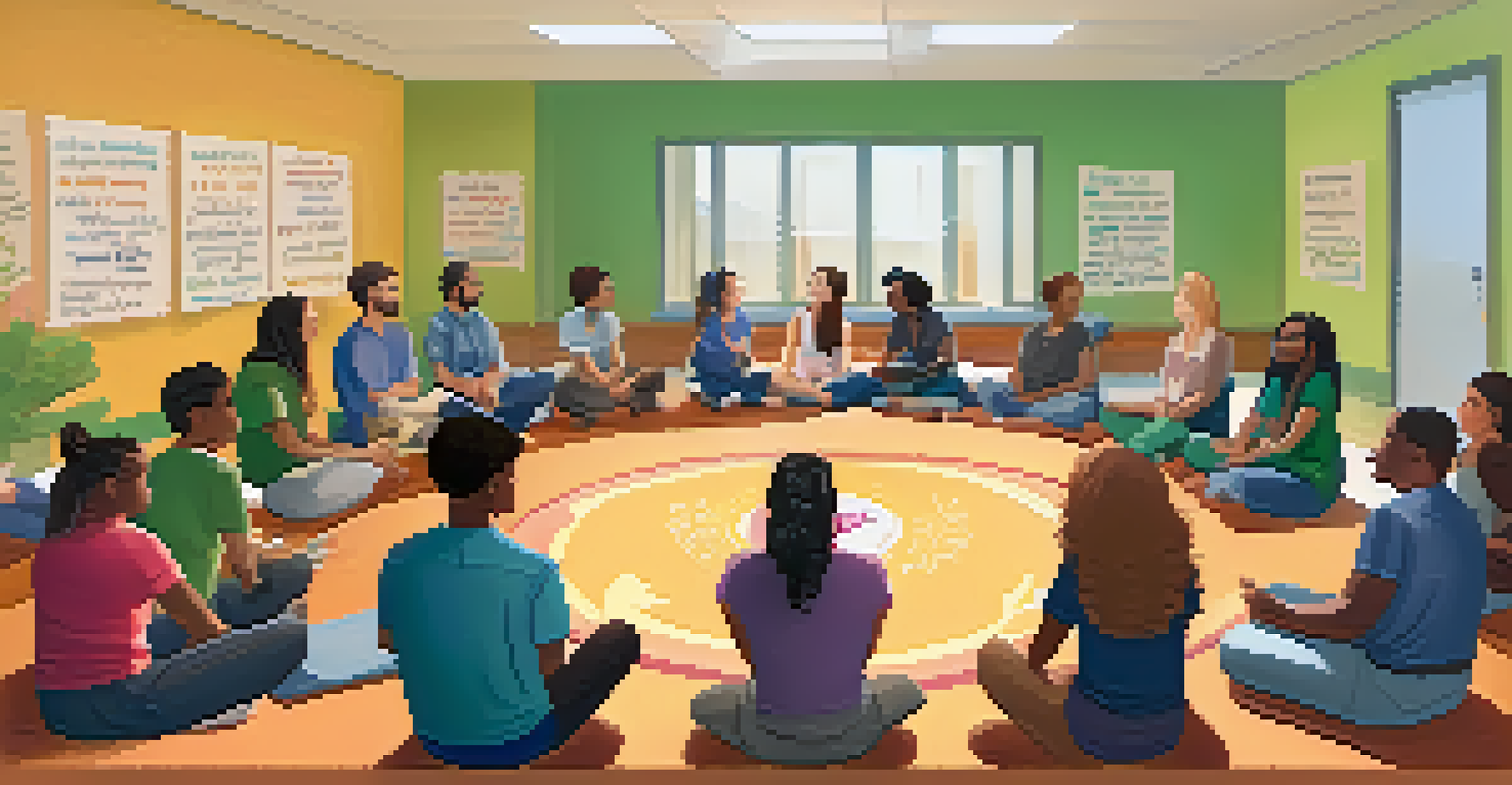 Participants in a health education setting sharing stories in a supportive discussion circle.
