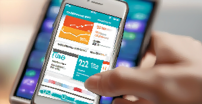 A smartphone showing a healthcare app with health metrics in a medical office setting.