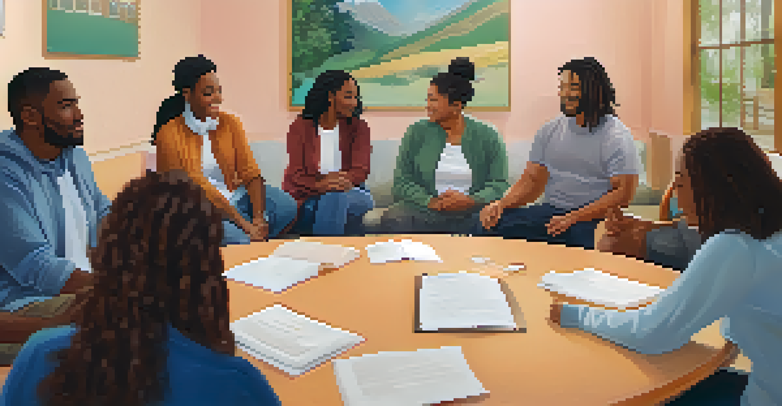 A supportive mental health support group meeting in a cozy community center, with individuals sitting in a circle and sharing their experiences.