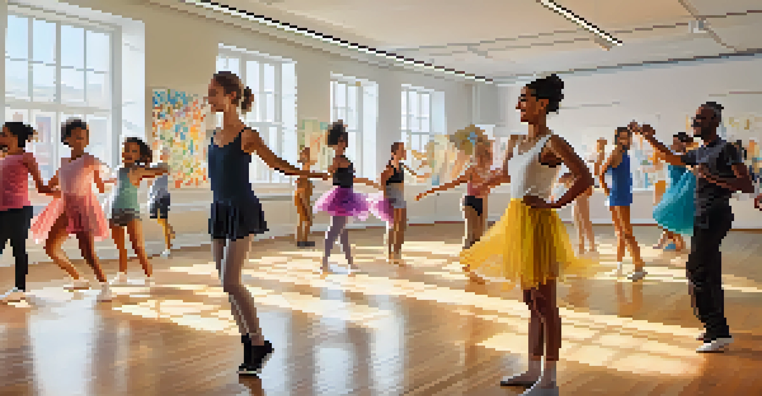 A lively dance class with people dancing in a bright studio.